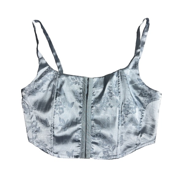 Light Blue Womens Medium Cropped Corset Top Regency Coquette Feminine Romantic - Picture 3 of 16